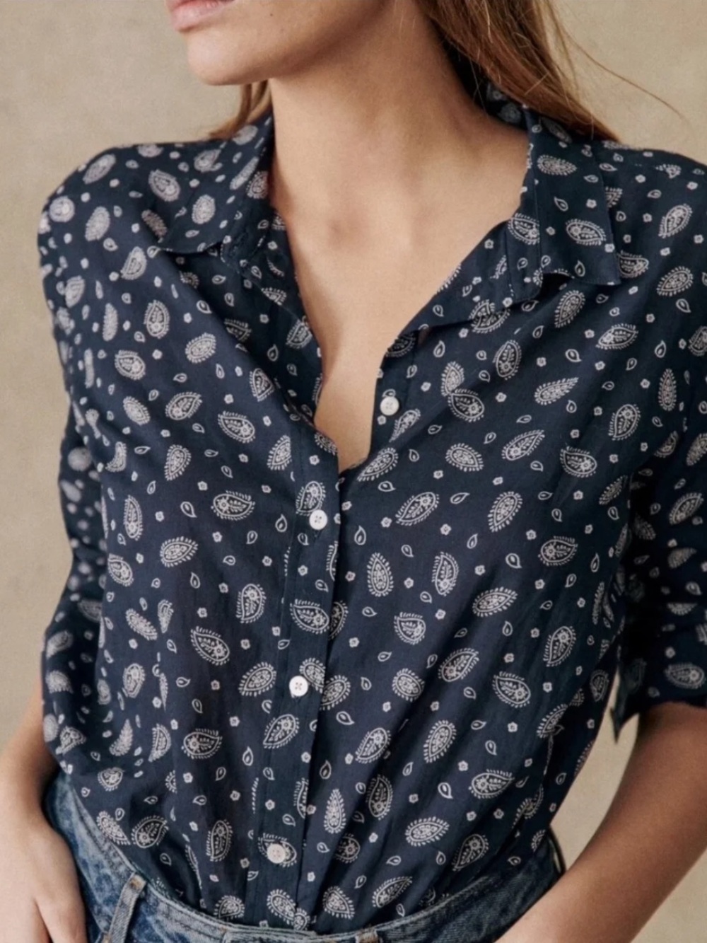 Sezane Pierro Bandana Blue Button-Down Shirt